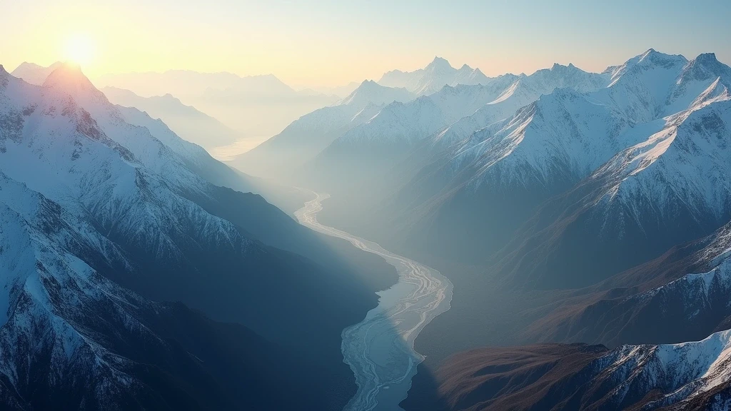 Luftaufnahme der Himalaya-Berge in Indien zur goldenen Stunde mit schneebedeckten Gipfeln