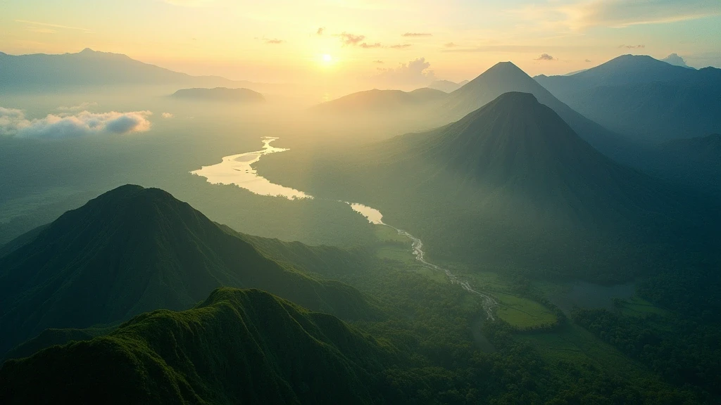 Luftaufnahme der dramatischen Vulkanlandschaft in Indonesien zur goldenen Stunde