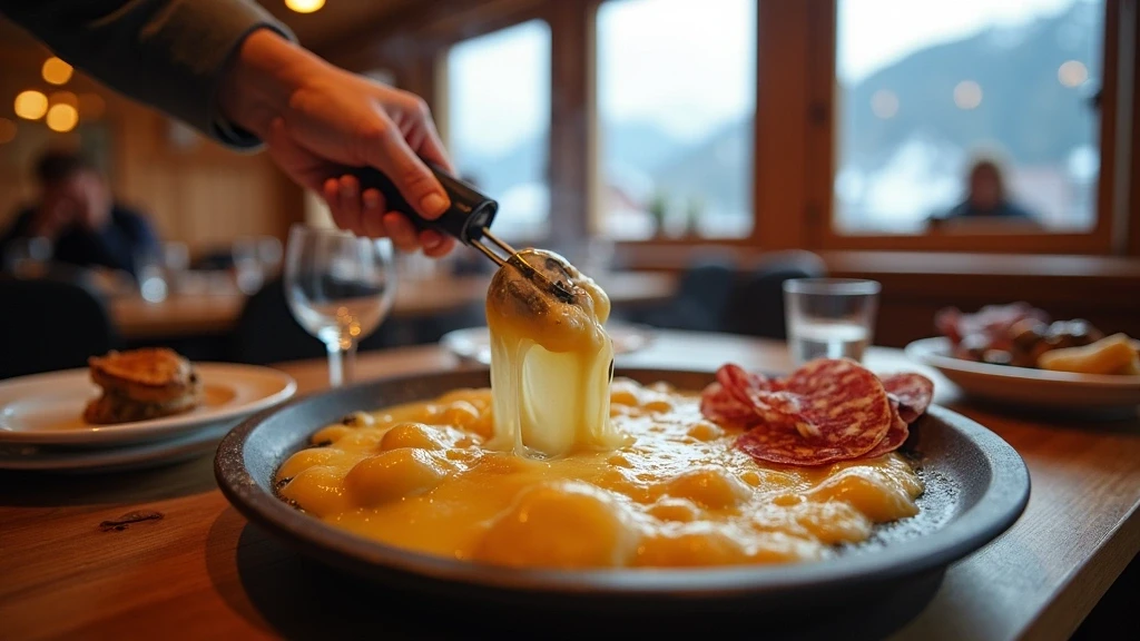 Traditionelles Schweizer Raclette in einer Berghuette in Interlaken mit Alpenblick