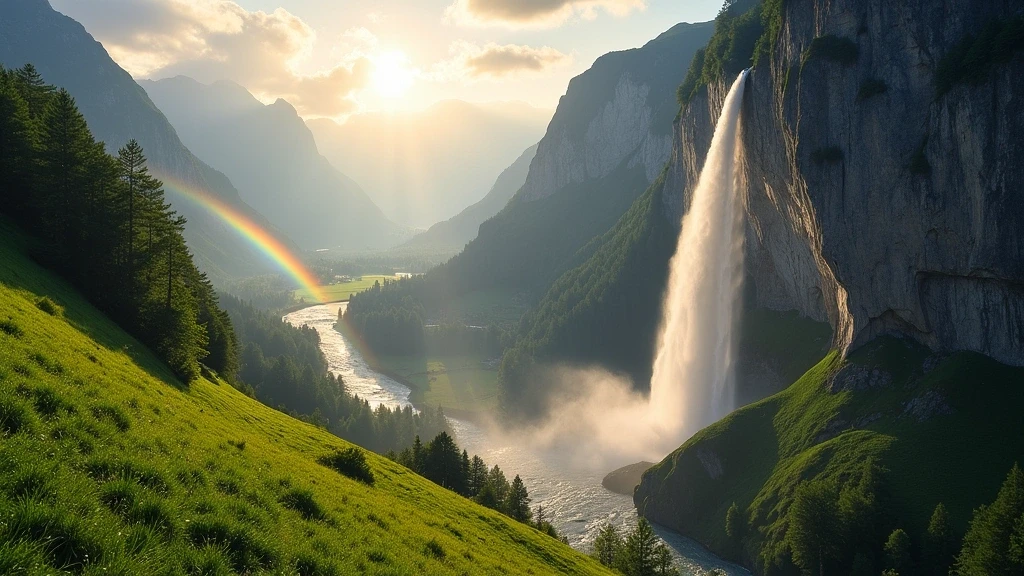Staubbach-Wasserfall in Lauterbrunnen bei goldener Stunde in der Schweiz
