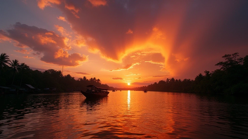 Sonnenuntergang ueber dem Amazonas-Fluss in Iquitos, Peru