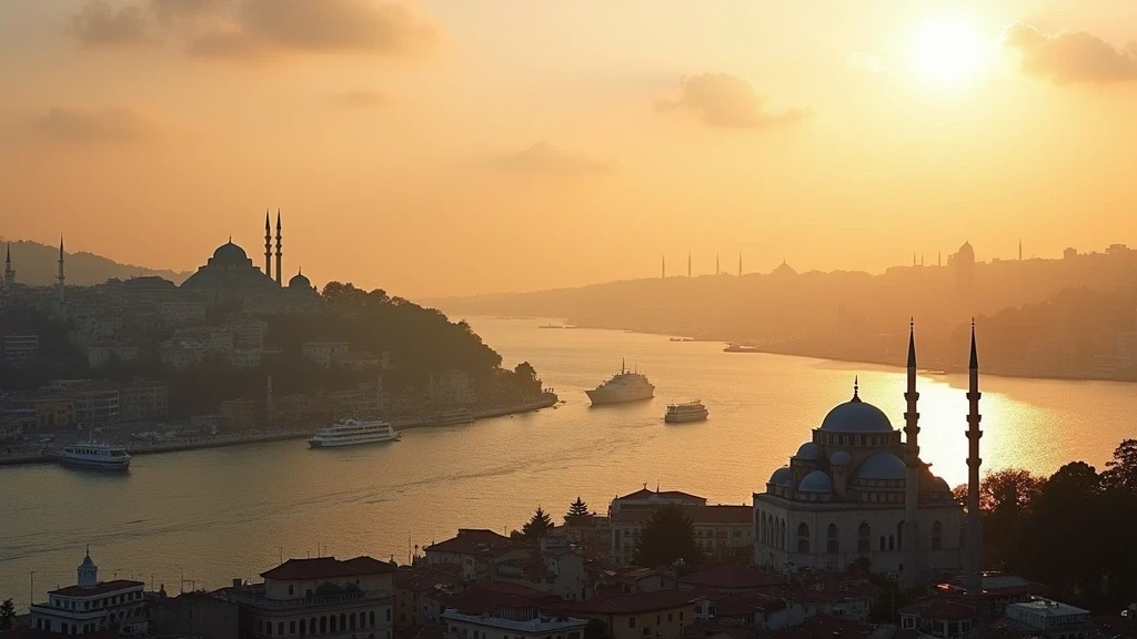 Luftaufnahme des Bosporus in Istanbul zur goldenen Stunde mit historischer Skyline