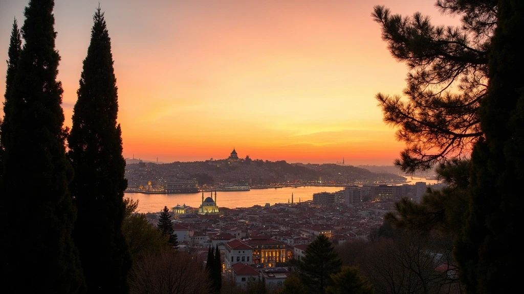 Panoramablick auf Istanbul vom Pierre-Loti-Huegel zur goldenen Stunde