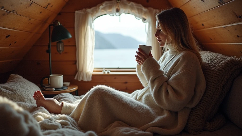 Elegante Frau geniesst traditionellen groenlaendischen Kaffee in einer Holzhuette in Ittoqqortoormiit