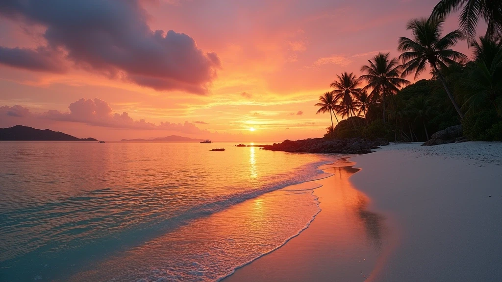 Sonnenuntergang ueber den Tausend Inseln von Jakarta in Indonesien
