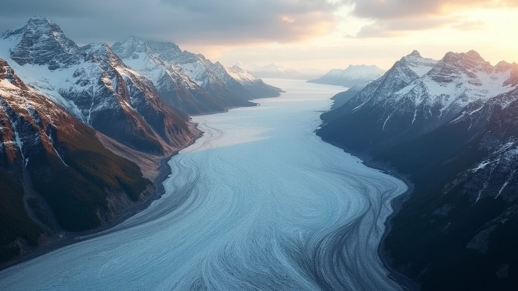 Luftaufnahme des Columbia-Eisfeldes und Athabasca-Gletschers in Jasper National Park zur goldenen Stunde