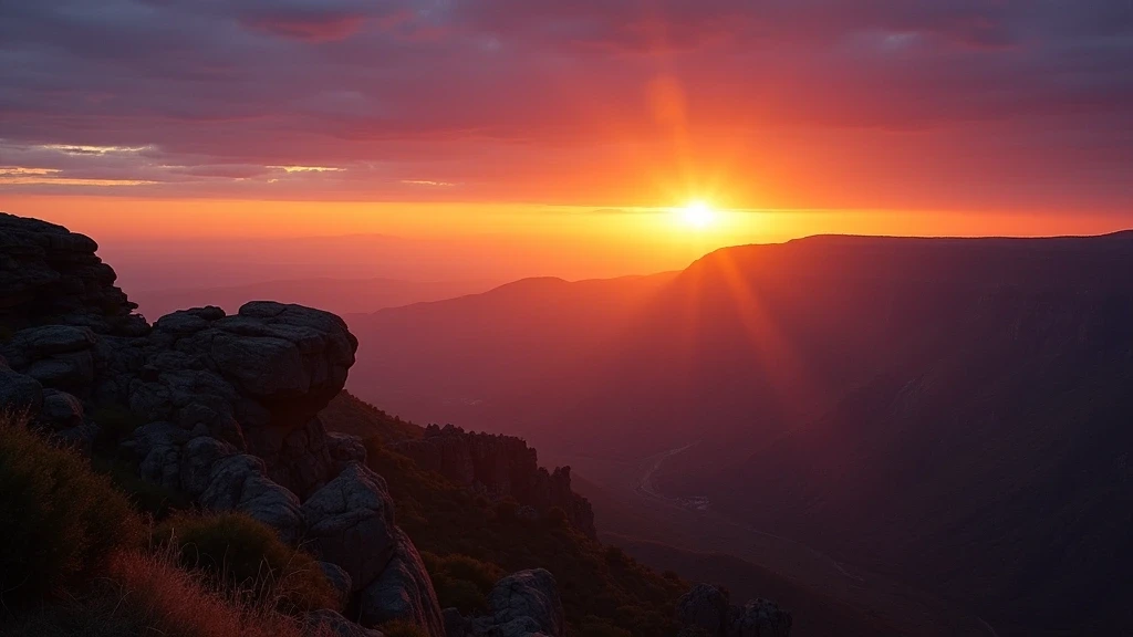 Panorama der Magaliesberg-Berge bei Sonnenuntergang in Johannesburg, dramatische Felsformationen