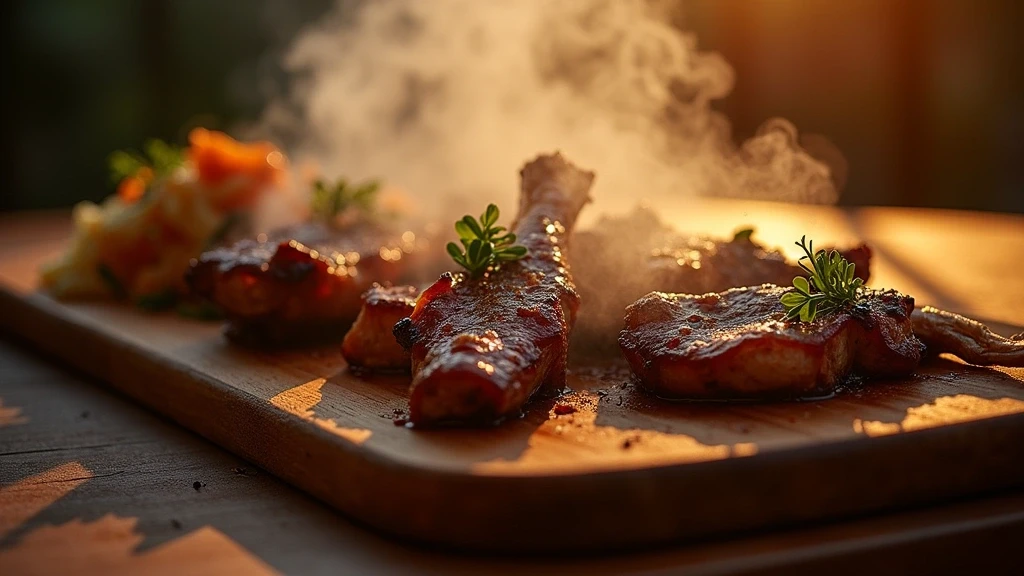 Traditionelles suedafrikanisches Braai-Essen in Johannesburg, Premium-Fleisch auf Holzbrett