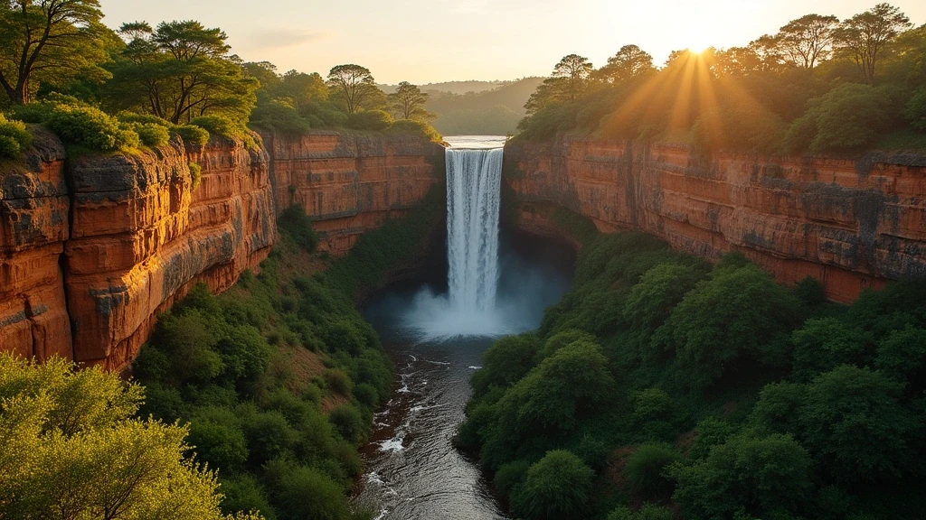 Luftaufnahme des Walter Sisulu Botanischen Gartens in Johannesburg mit Wasserfall und Felsklippen