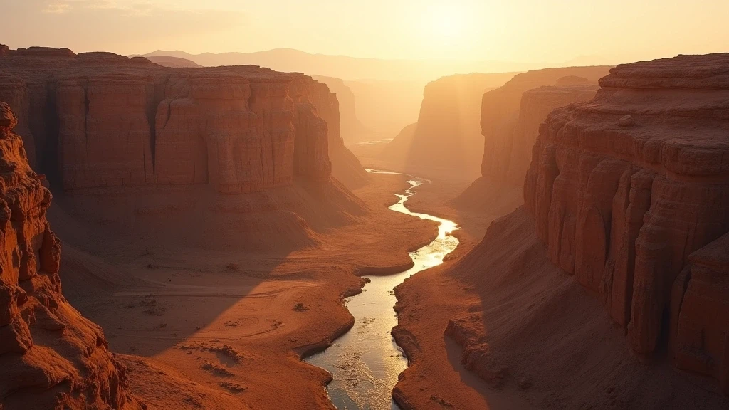 Dramatische Luftaufnahme der Jordantal-Schluchten in Jordanien zur goldenen Stunde mit Sandsteinfelsen