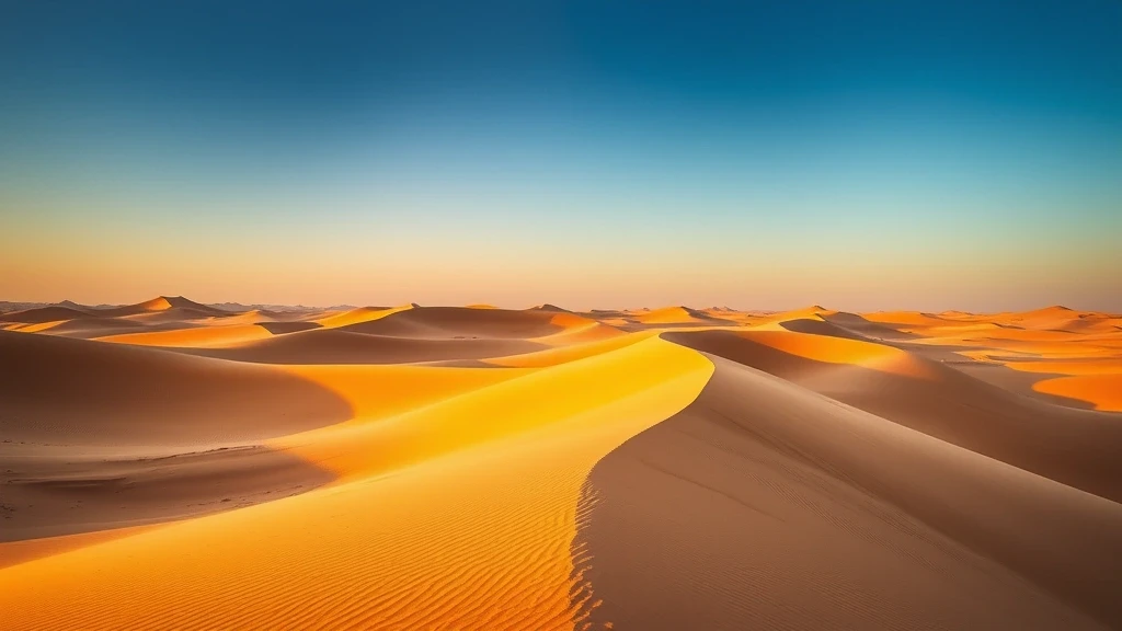 Goldene Stunde auf den Sanddünen der Sahara bei Kairo mit dramatischen Schatten