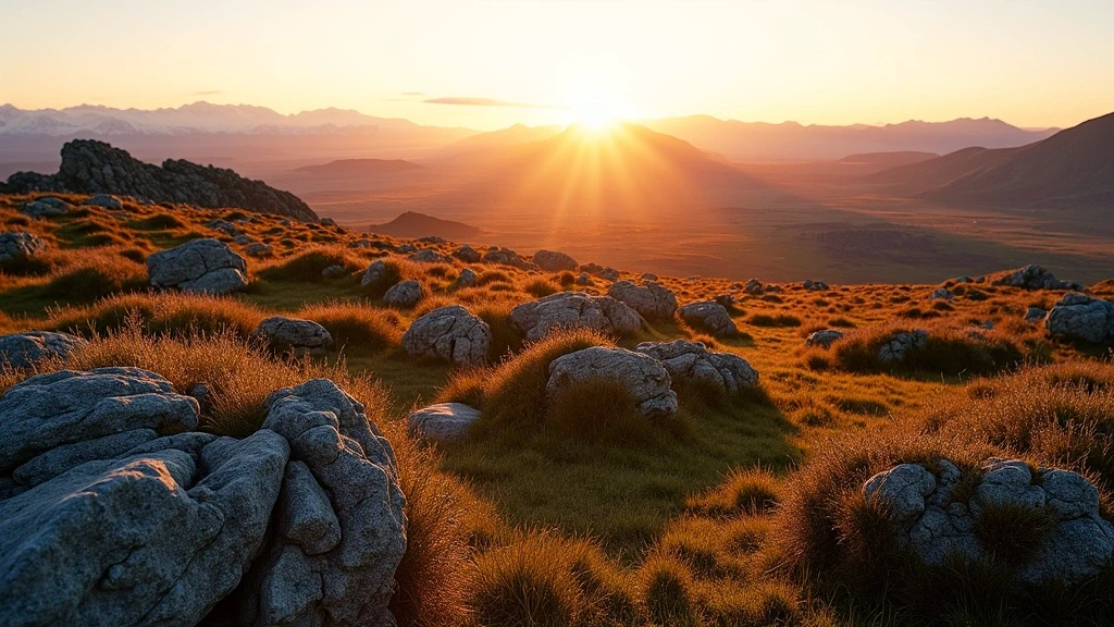 Panoramablick auf die arktische Tundra in Kangerlussuaq während der goldenen Stunde