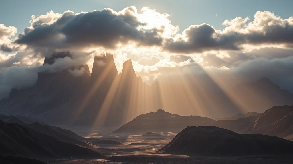 Panoramablick auf die granitenen Gipfel des Karakorum-Gebirges in der Mongolei mit dramatischen Wolken