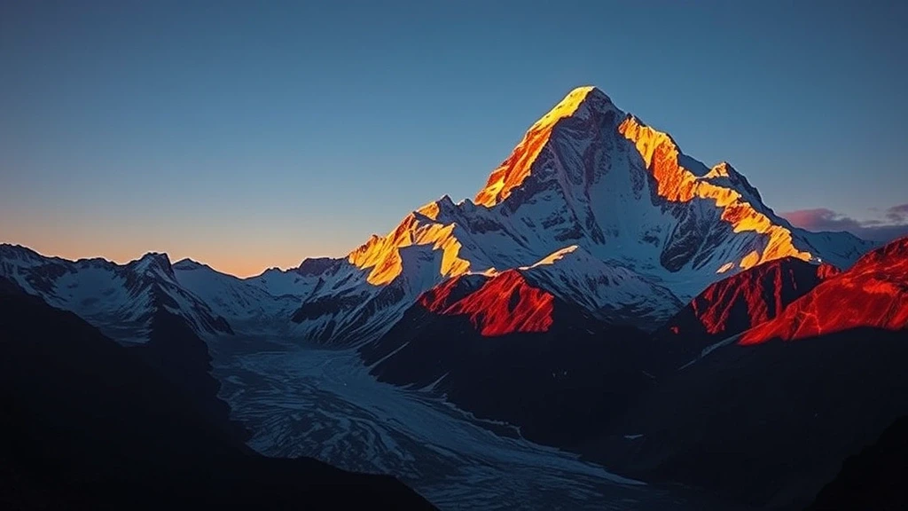 Panoramablick auf den K2 im Karakorum-Gebirge bei Sonnenuntergang