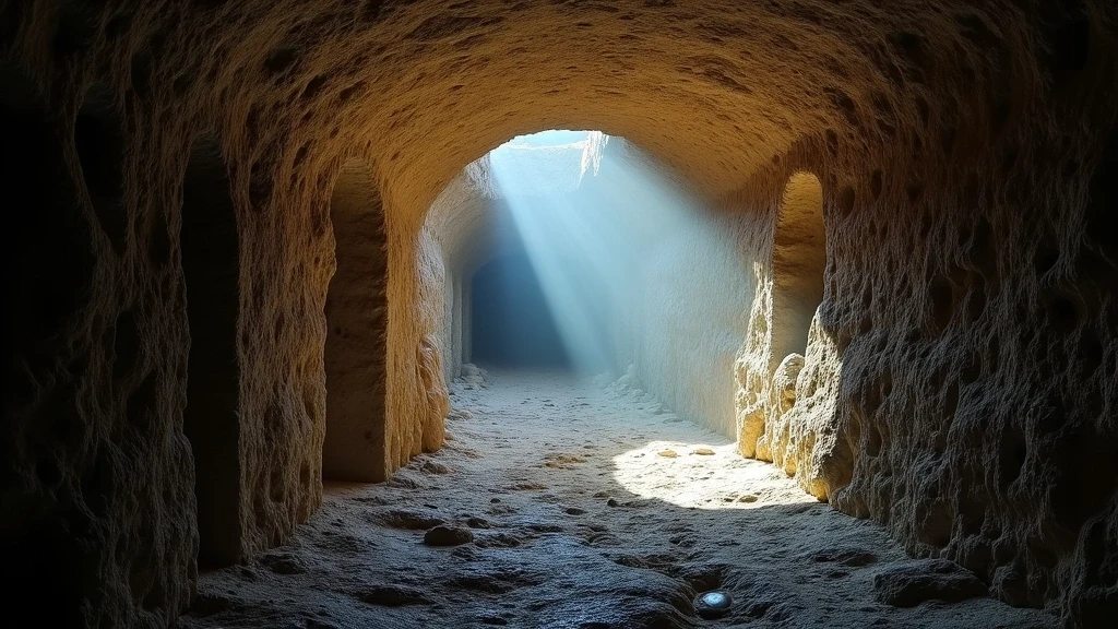 Panoramablick auf unterirdische Korridore der Katakomben der Giordani in Italien mit atmosphärischem Licht