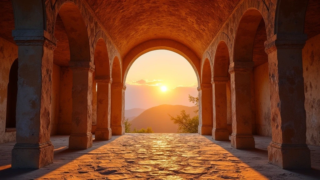 Sonnenuntergang in den Katakomben von Priscilla, Italien mit antiken Fresken und dramatischem Licht