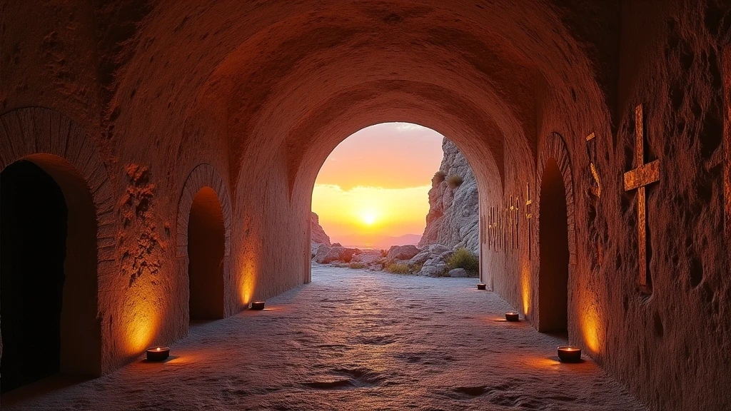Sonnenuntergang in den Katakomben von San Callisto mit christlichen Symbolen