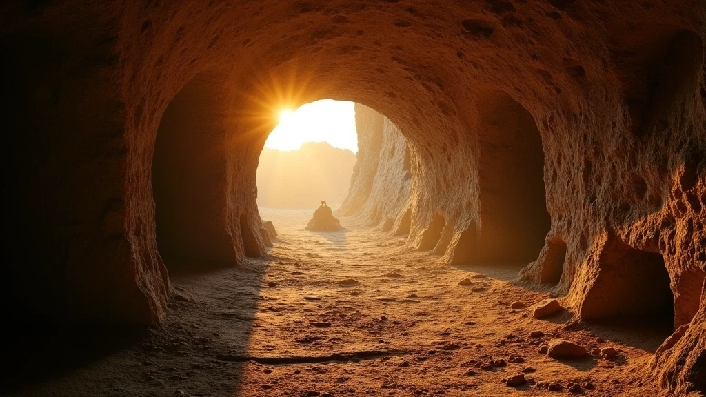 Sonnenuntergang in den Katakomben von Trasone mit dramatischem Licht