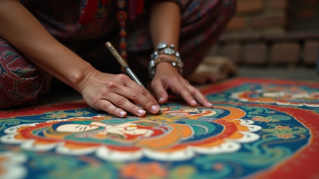 Thangka-Maler bei der Arbeit in Bhaktapur, Kathmandu - traditionelle Kunst
