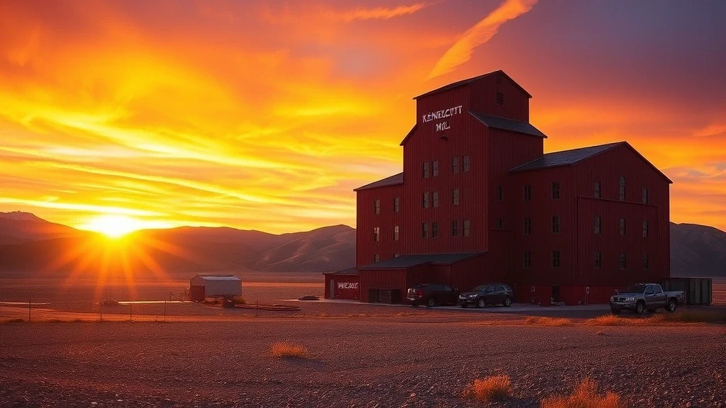 Sonnenuntergang hinter dem ikonischen Kennecott Konzentrationswerk zur goldenen Stunde