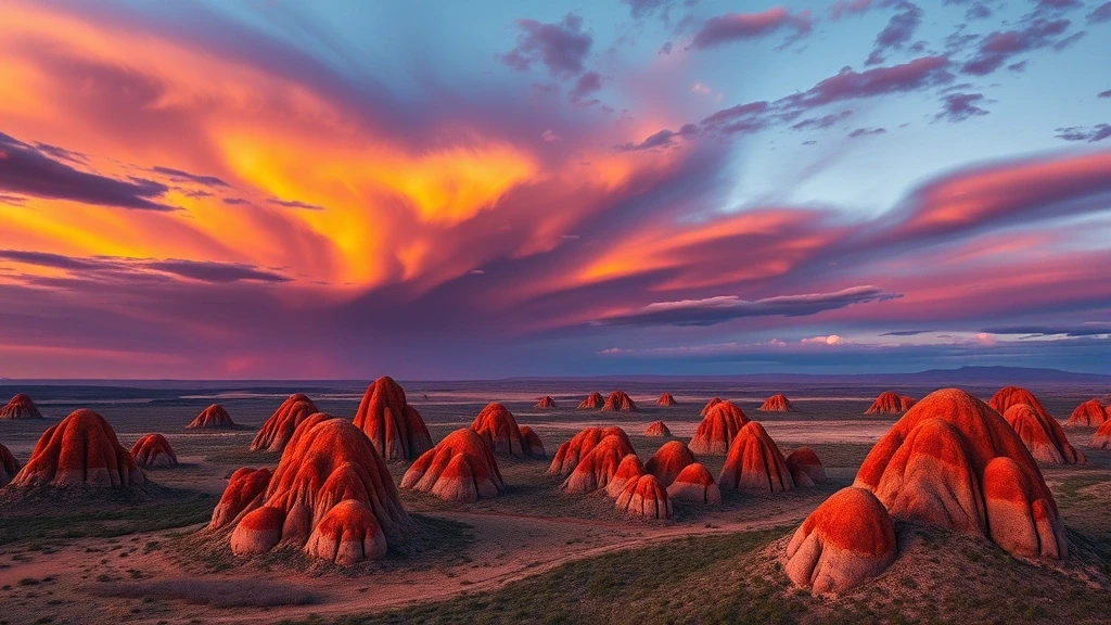 Panoramablick auf die Bungle Bungle Range im Kimberley Explorer bei Sonnenuntergang