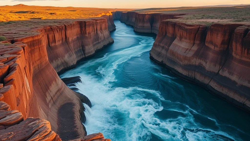 Horizontale Wasserfaelle im Kimberley Explorer mit tuerkisfarbenem Wasser und roten Klippen