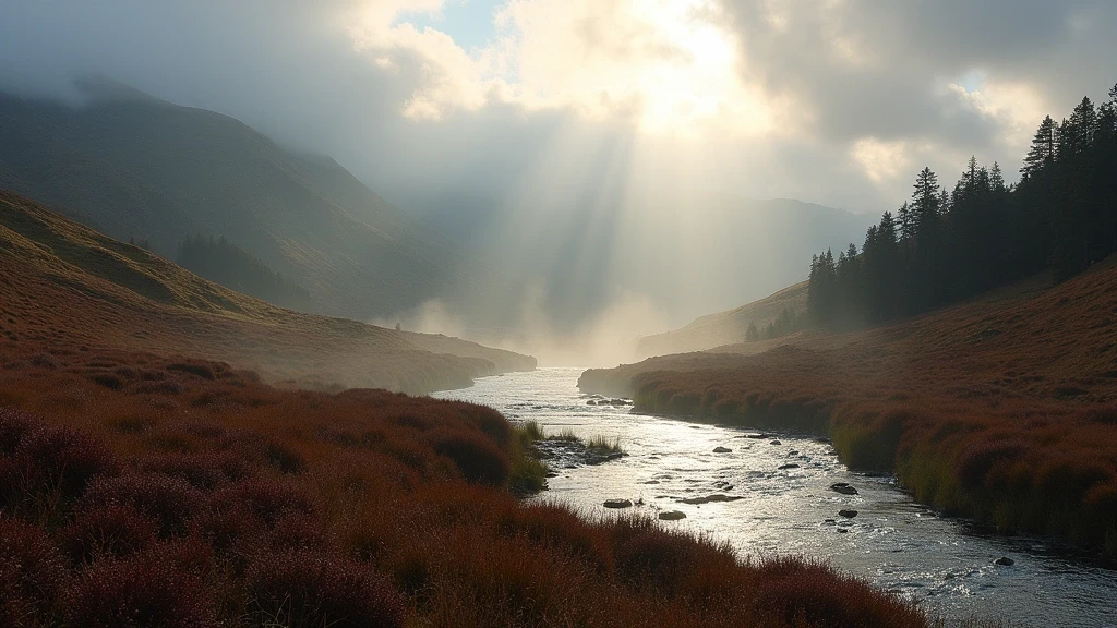 Panoramablick auf den River Spey im Strathspey-Tal bei Kingussie mit Morgennebel
