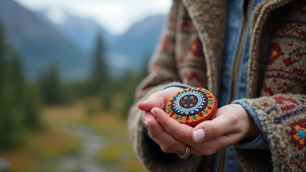 Traditionelle First Nations Perlenarbeit im Kluane Nationalpark mit Landschaftshintergrund