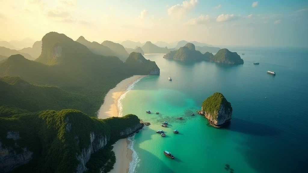 Luftaufnahme des Ang Thong Marine Parks mit Kalksteininseln und tuerkisfarbener Lagune in Ko Samui, Thailand