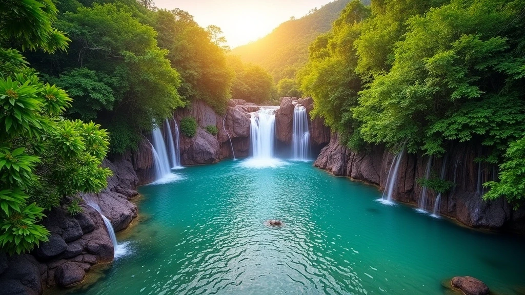 Panorama der Na Muang Wasserfaelle im Dschungel von Ko Samui, Thailand
