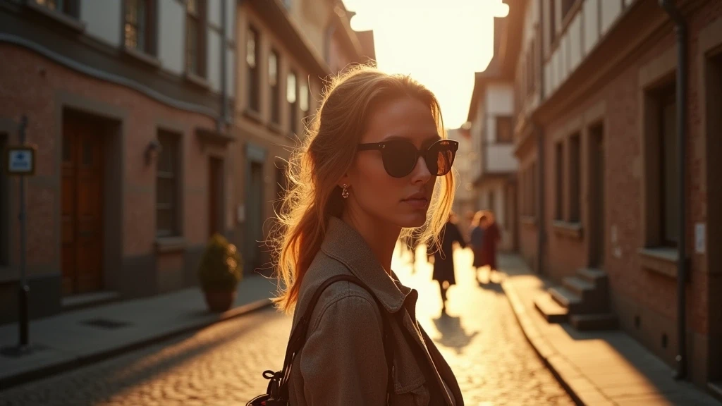 Stylish Reisende im historischen Altstadt von Köln, Deutschland