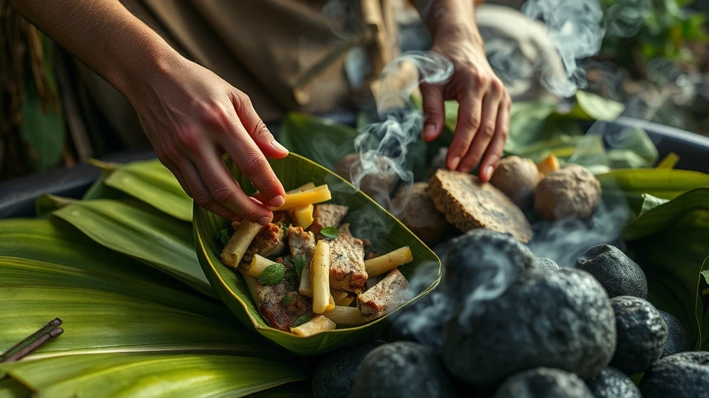 Traditionelle Mumu-Mahlzeit Zubereitung in einem Dorf am Kokoda Track