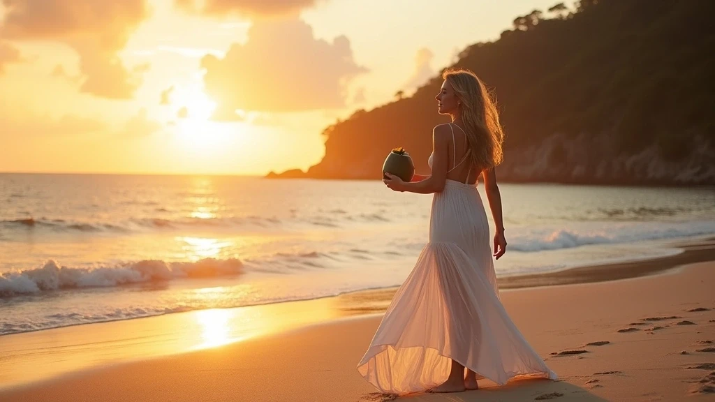 Elegante Frau am Railay Beach in Krabi bei Sonnenuntergang