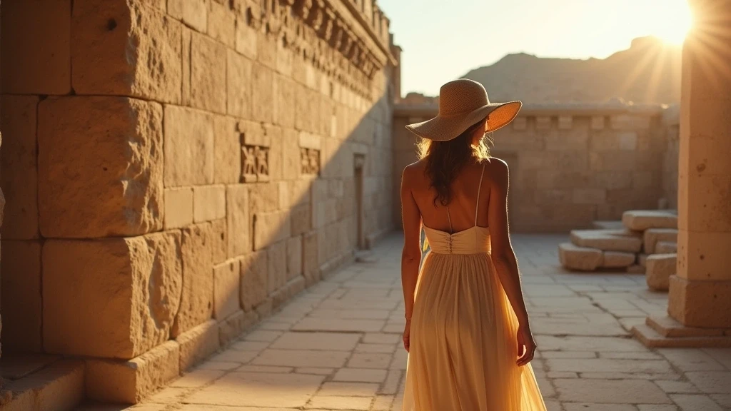 Palast von Knossos auf Kreta zur goldenen Stunde - minoische Ruinen und elegante Reisende