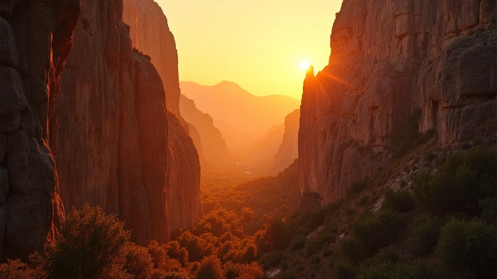 Sonnenuntergang in der Samaria-Schlucht auf Kreta, Griechenland - dramatische Felsformationen