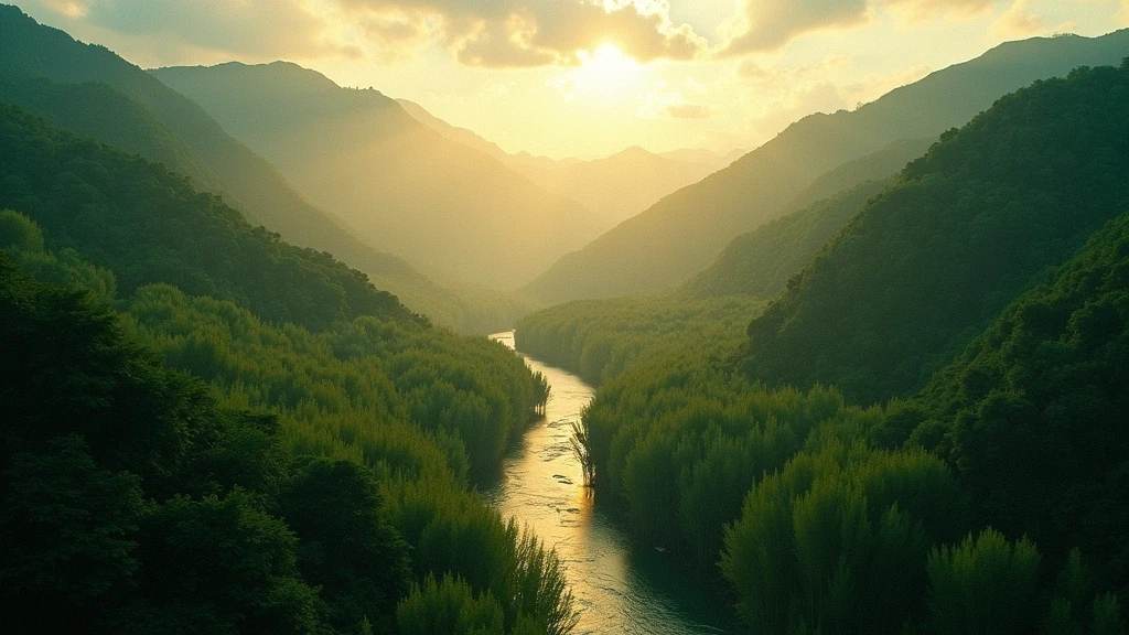 Luftaufnahme des Arashiyama Bambushains in Kyoto Umgebung zur goldenen Stunde