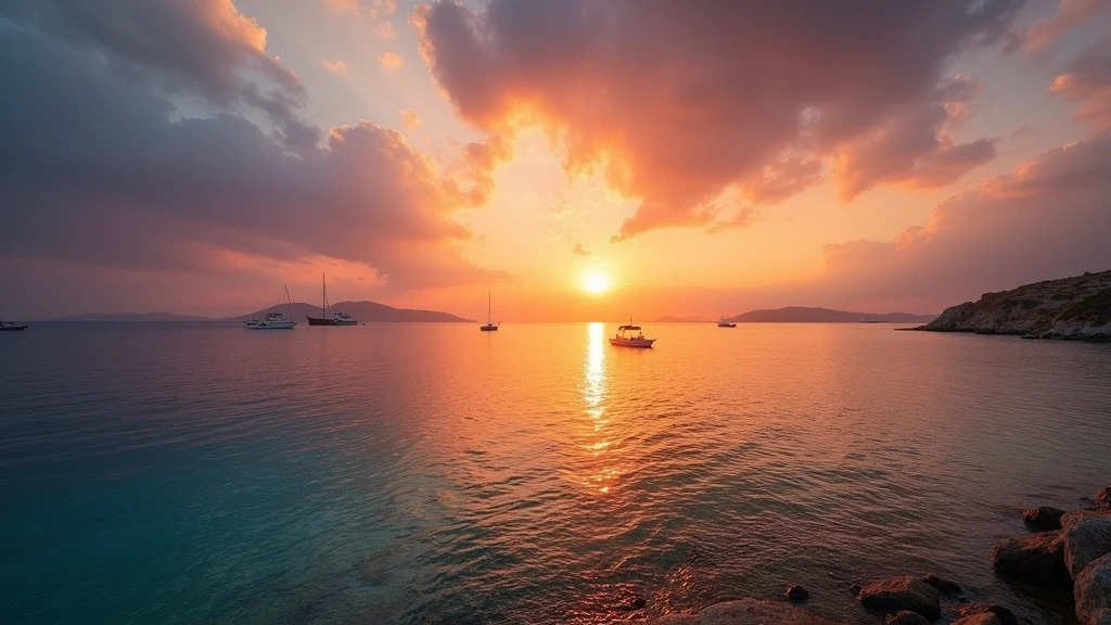 Dramatischer Sonnenuntergang über der Ägäis in Kythnos mit goldenem Himmel
