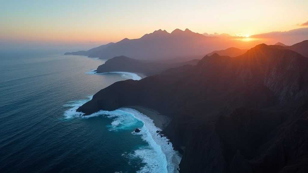 Dramatische Luftaufnahme der vulkanischen Küstenlandschaft von La Palma Küsten-Sternwarte zur goldenen Stunde