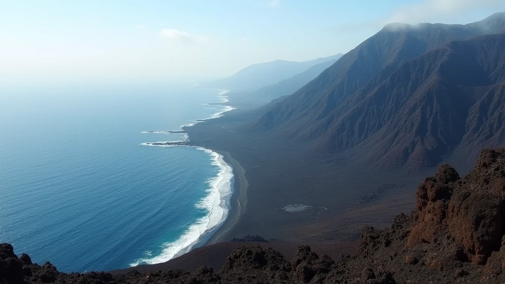 Panoramablick auf die vulkanische Küstenlandschaft von La Palma Küsten-Sternwarte in Spanien
