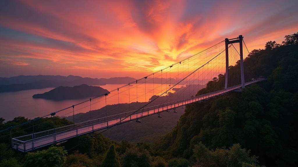 Sonnenuntergang am Langkawi Sky Bridge mit Blick auf den Andamanensee und Regenwald