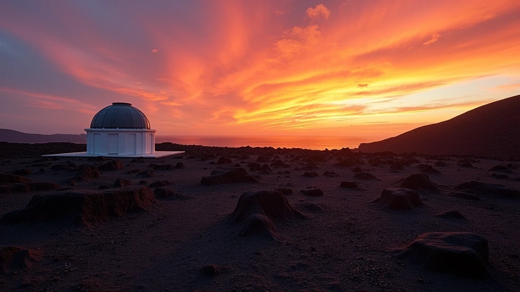 Sonnenuntergang ueber den Lavafeldern von Lanzarote mit dramatischem Himmel und Schatten