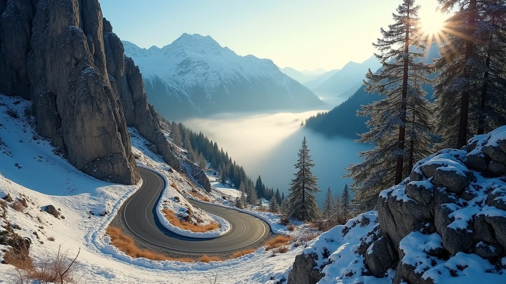 Panoramablick auf die Flexenpass-Strasse in Lech am Arlberg mit Berglandschaft