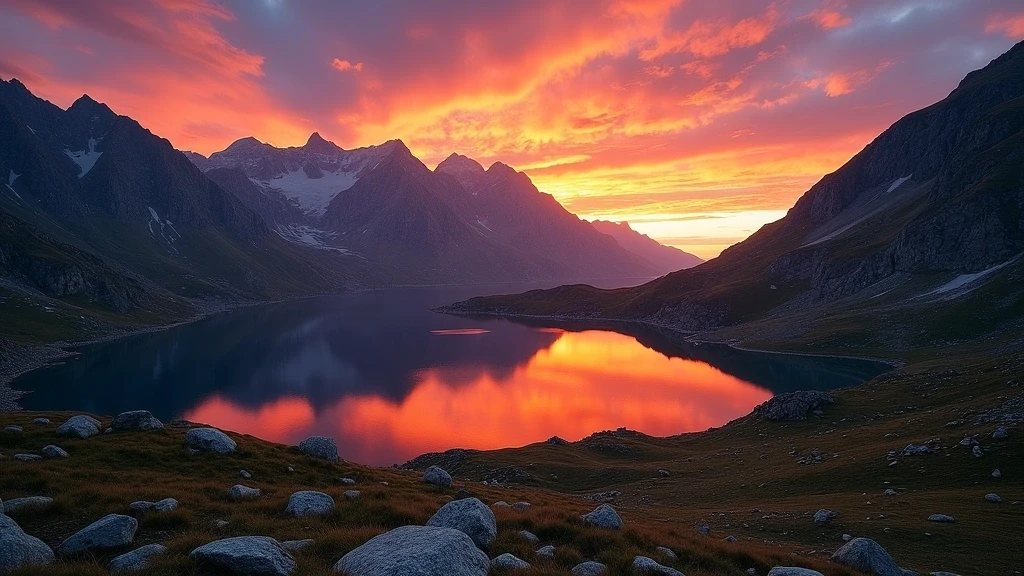 Sonnenuntergang am Gemmipass in Leukerbad mit alpinen Seen und Bergsilhouetten