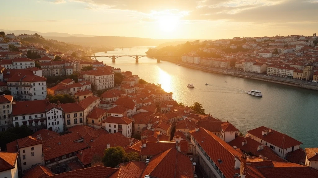 Luftaufnahme der roten Dächer von Lissabon zur goldenen Stunde mit der 25 de Abril Brücke