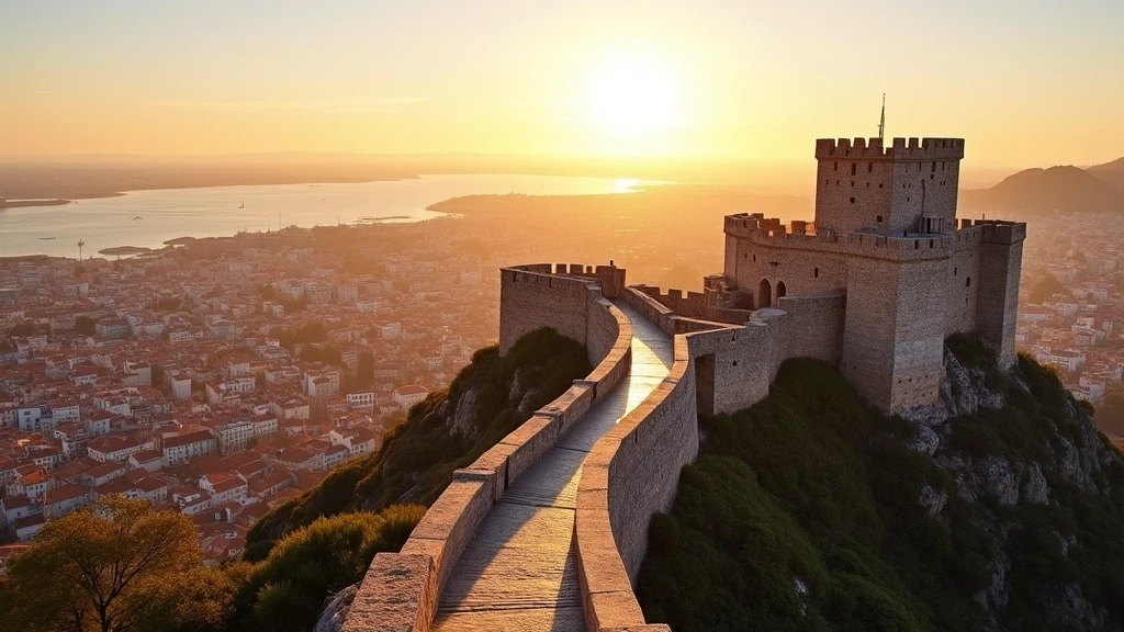 Panoramablick vom Castelo de São Jorge in Lissabon zur goldenen Stunde