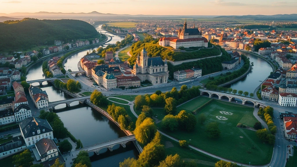 Luftaufnahme von Ljubljana mit der Ljubljanica und der Burg zur goldenen Stunde in Slowenien