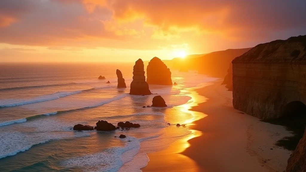 Sonnenuntergang am El Matador Beach in Los Angeles mit Felsformationen
