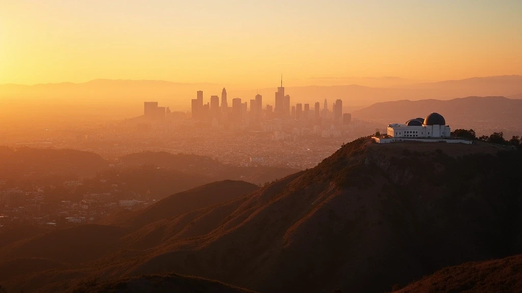 Panoramablick von Griffith Observatory auf Los Angeles bei Sonnenuntergang