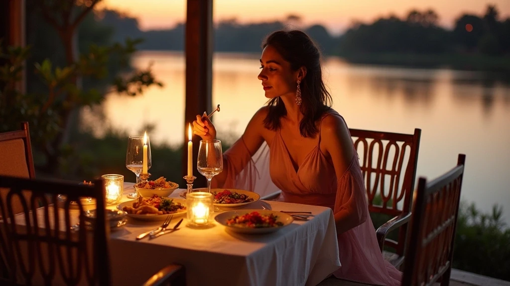 Elegantes Abendessen am Mekong Fluss in Luang Prabang mit traditioneller laotischer Kueche