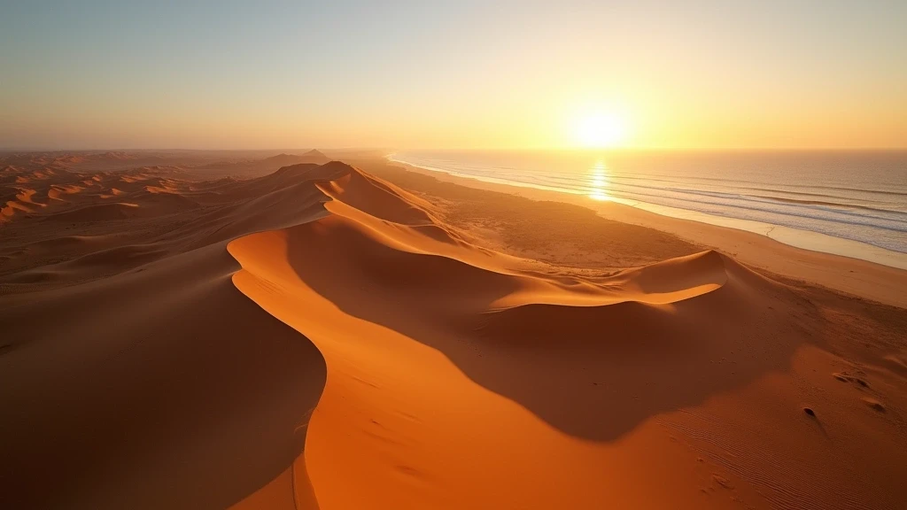 Panoramablick auf die Namib-Wüste trifft auf Küste in Lüderitz, Namibia